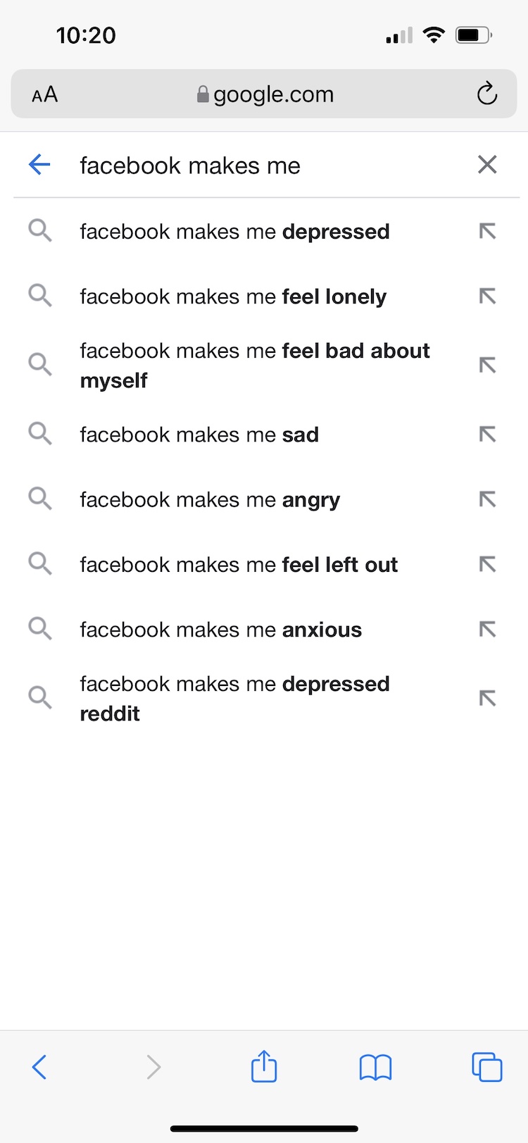 Screenshot of a Google search showing autocompletes related to Facebook.