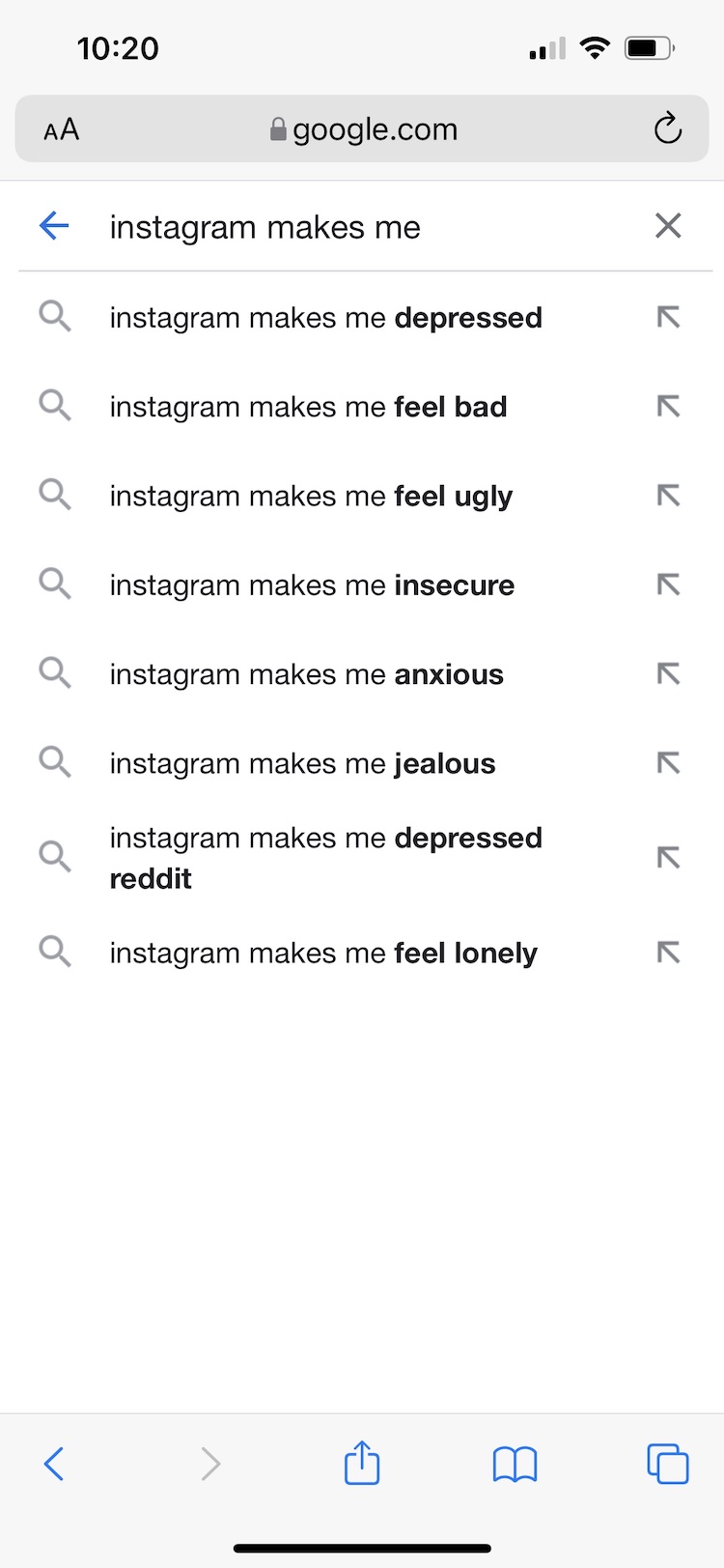 Screenshot of a Google search showing autocompletes related to Instagram.